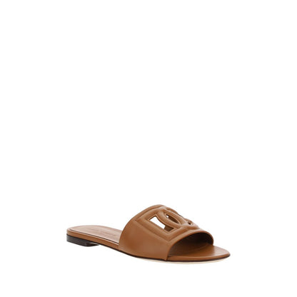 Dolce & Gabbana – Sandales Plates en Cuir Veau Marron | Millennial Sandals