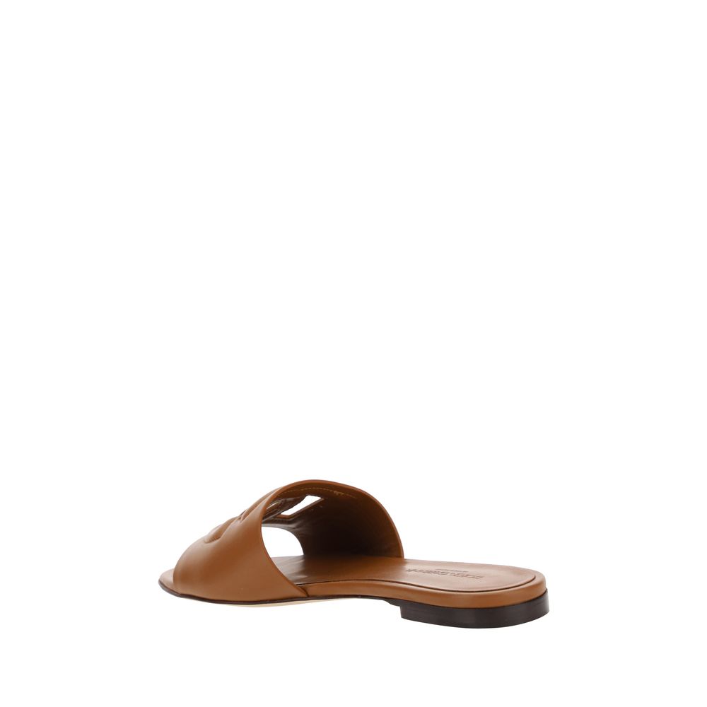 Dolce & Gabbana – Sandales Plates en Cuir Veau Marron | Millennial Sandals