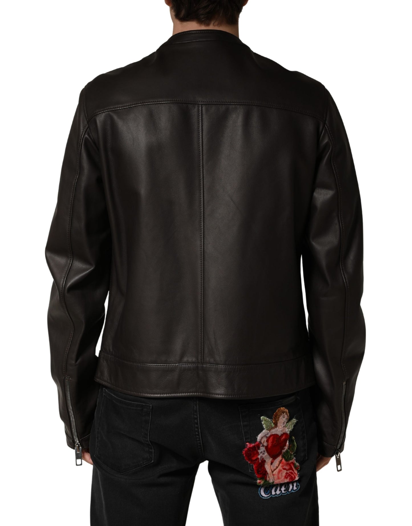 Dolce & Gabbana Black LambskinLeather Full Zip Biker Jacket
