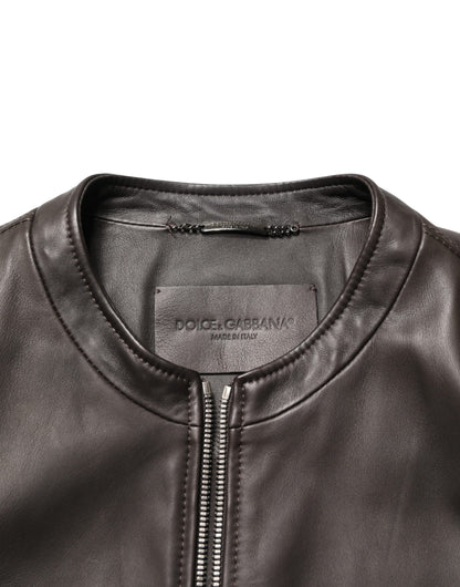 Dolce & Gabbana Black LambskinLeather Full Zip Biker Jacket