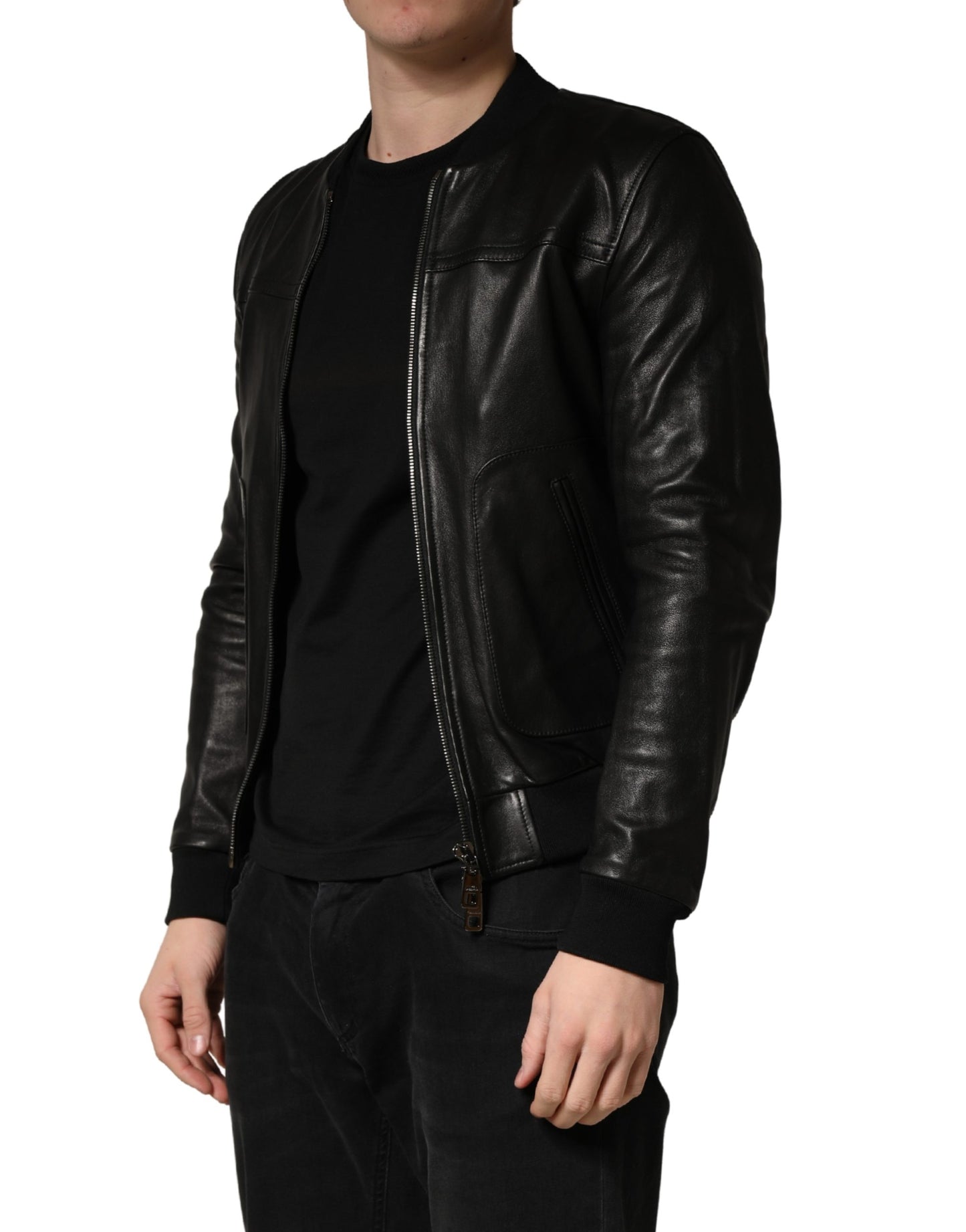 Dolce & Gabbana Black Lamb Leather Full Zip Biker  Jacket
