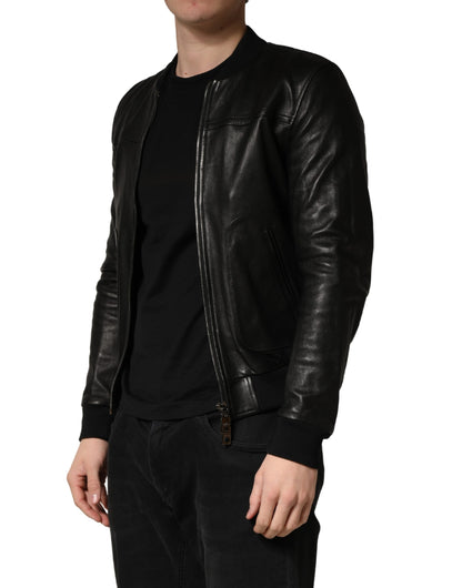 Dolce & Gabbana Black Lamb Leather Full Zip Biker  Jacket