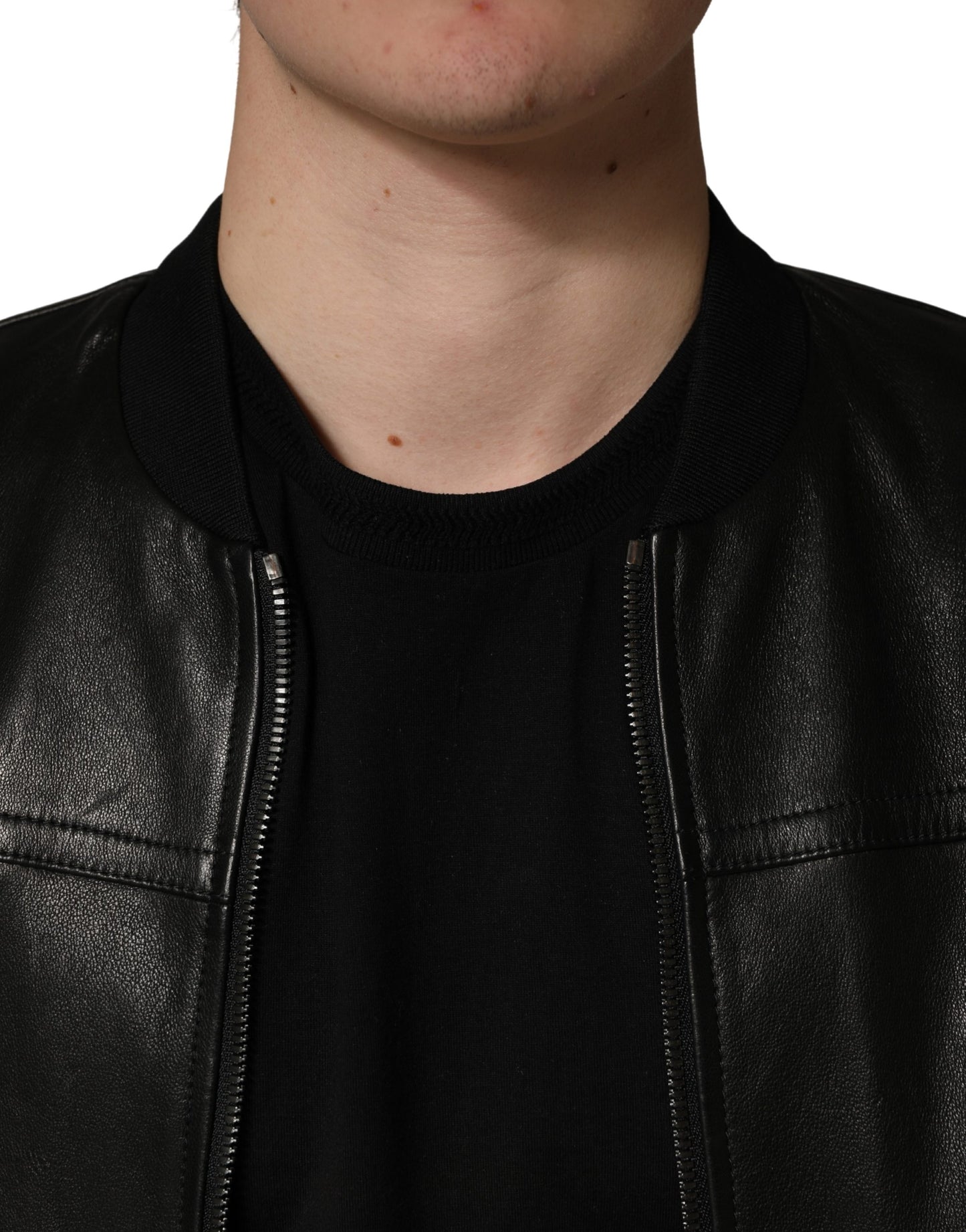 Dolce & Gabbana Black Lamb Leather Full Zip Biker  Jacket