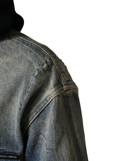 Dolce & Gabbana Blue Hooded Cotton Buttoned Denim Jacket