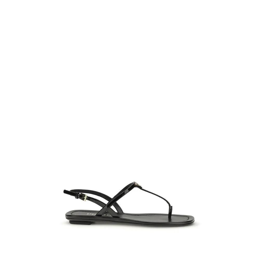 Prada Black Calf Leather Bos Taurus Flip-Flop Sandals by Prada