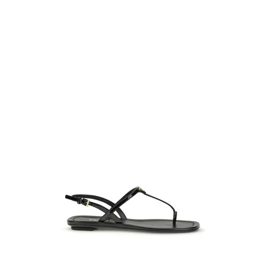 Prada Black Calf Leather Bos Taurus Flip-Flop Sandals by Prada