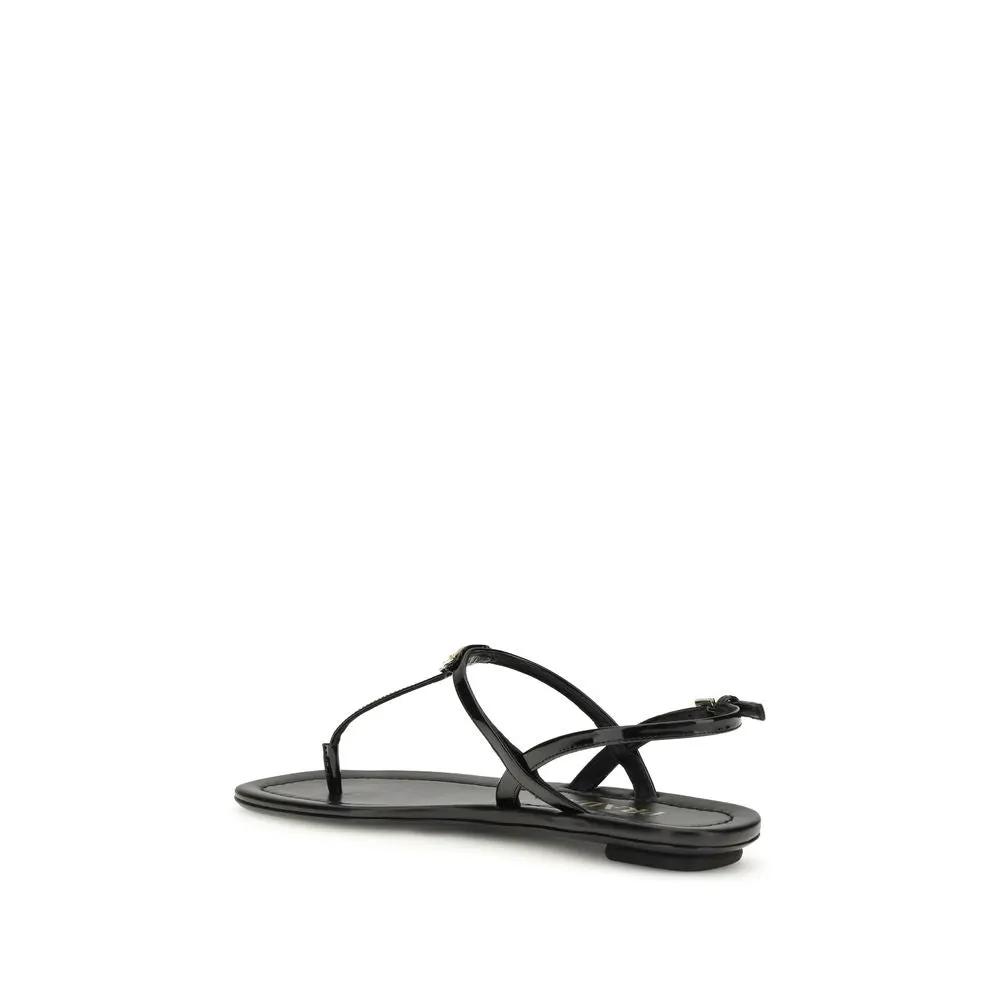 Prada Black Calf Leather Bos Taurus Flip-Flop Sandals by Prada