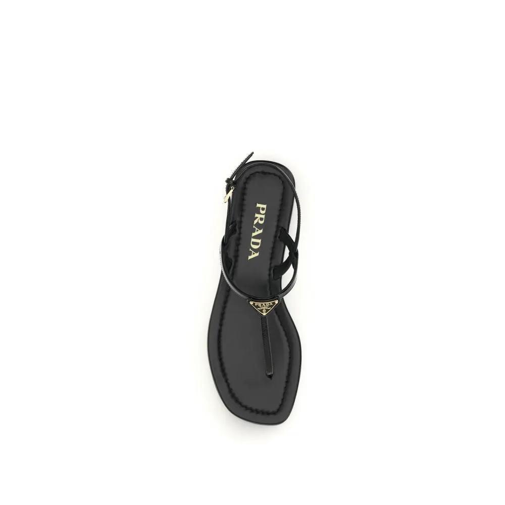 Prada Black Calf Leather Bos Taurus Flip-Flop Sandals by Prada