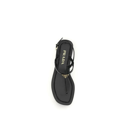 Prada Black Calf Leather Bos Taurus Flip-Flop Sandals by Prada