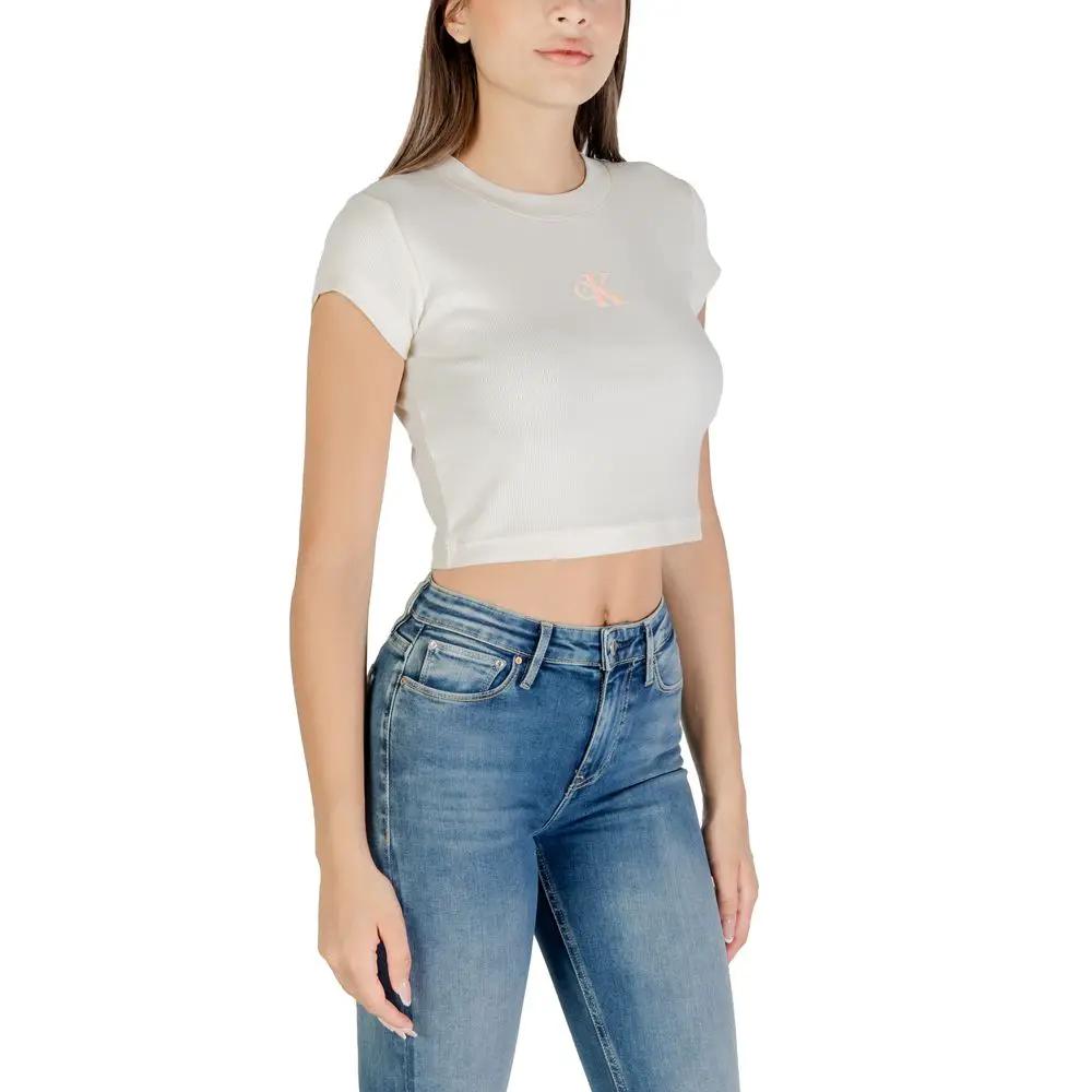 Calvin Klein Jeans Cream Cotton T-Shirt by Calvin Klein Jeans