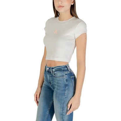 Calvin Klein Jeans Cream Cotton T-Shirt by Calvin Klein Jeans