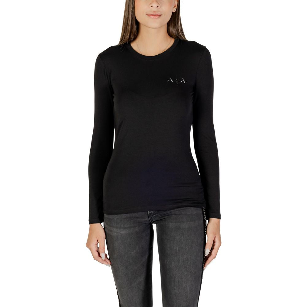 Armani Exchange – T-Shirt Manches Longues Noir en Coton-Élasthane | Logo | FW25