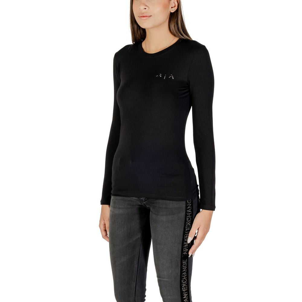 Armani Exchange – T-Shirt Manches Longues Noir en Coton-Élasthane | Logo | FW25