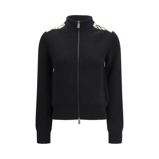 Burberry Cardigan Laine & Cachemire Noir – Appliques Check & Zip Double Curseur | SS26