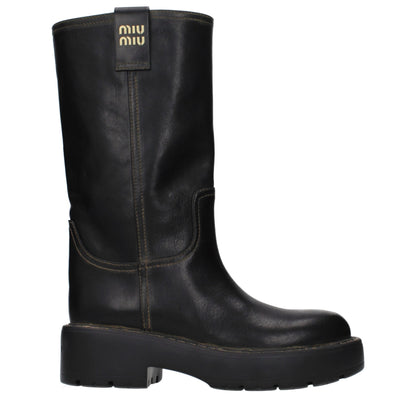 Miu Miu Black Leather Flat Boots
