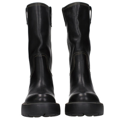 Miu Miu Black Leather Flat Boots