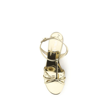 Prada – Sandales Compensées en Cuir Métallique Doré | Pendentif Triangle Logo | SS26