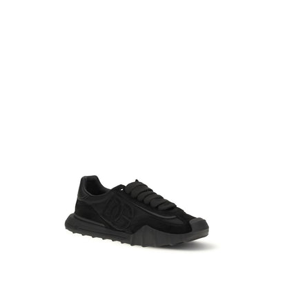 Dolce & Gabbana Black Calf Leather Bos Taurus Athletic Sneakers