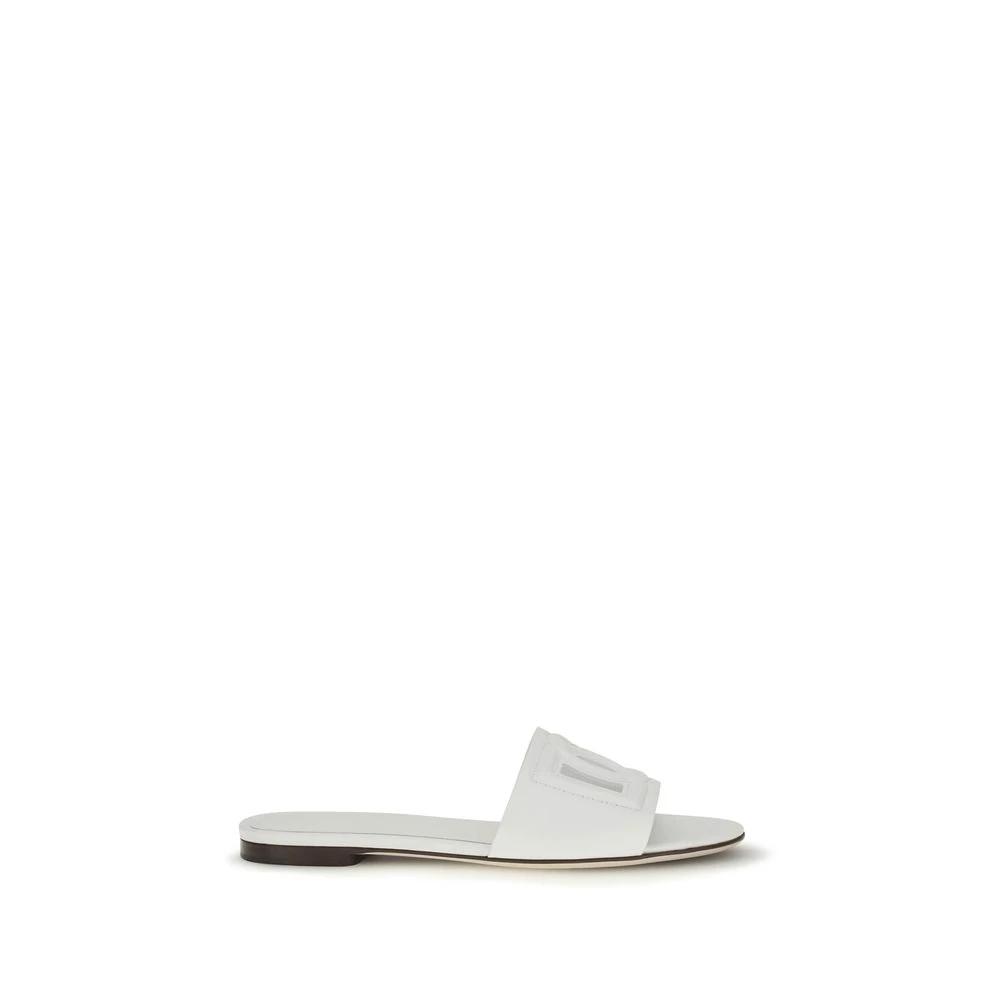 Dolce & Gabbana White Calf Leather Bos Taurus Flat Sandals by Dolce & Gabbana