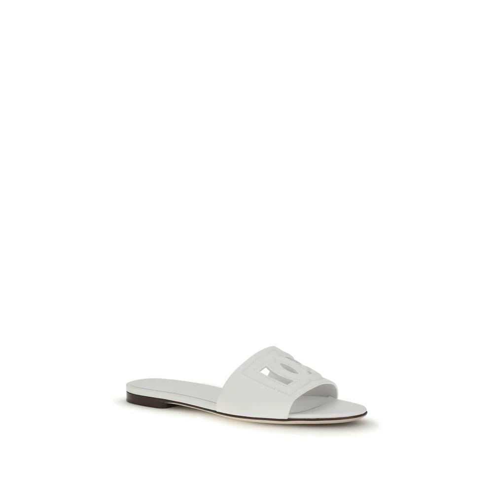 Dolce & Gabbana White Calf Leather Bos Taurus Flat Sandals by Dolce & Gabbana