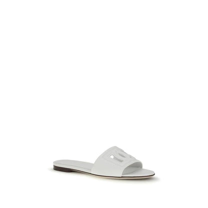 Dolce & Gabbana White Calf Leather Bos Taurus Flat Sandals by Dolce & Gabbana