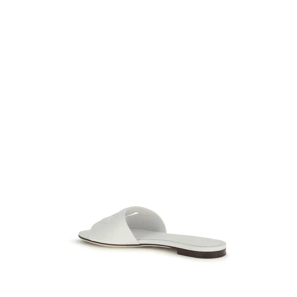 Dolce & Gabbana White Calf Leather Bos Taurus Flat Sandals by Dolce & Gabbana