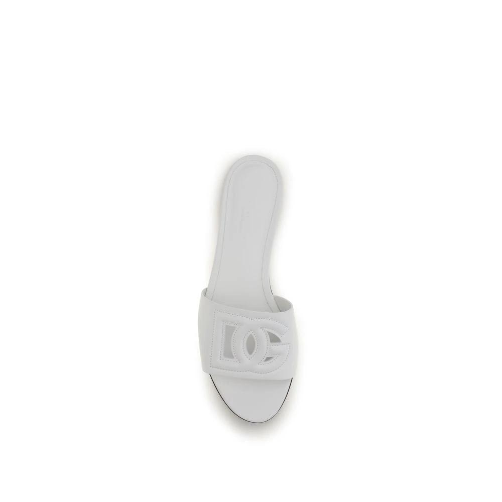 Dolce & Gabbana White Calf Leather Bos Taurus Flat Sandals by Dolce & Gabbana