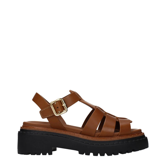 Prada Brown Leather Platform Sandals by Prada