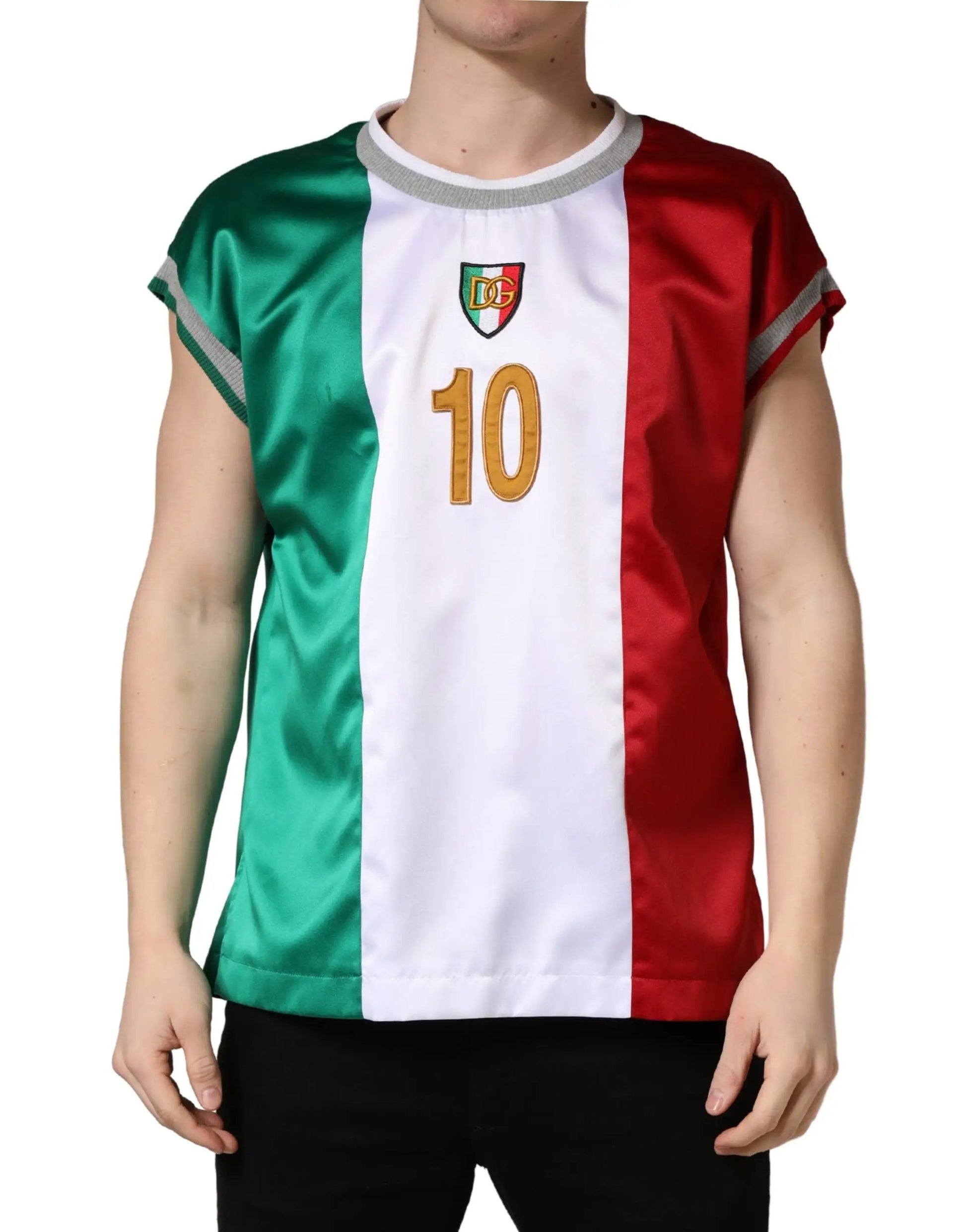 Dolce & Gabbana Multicolor Italia DG Logo Satin Tank T-shirt by Dolce & Gabbana