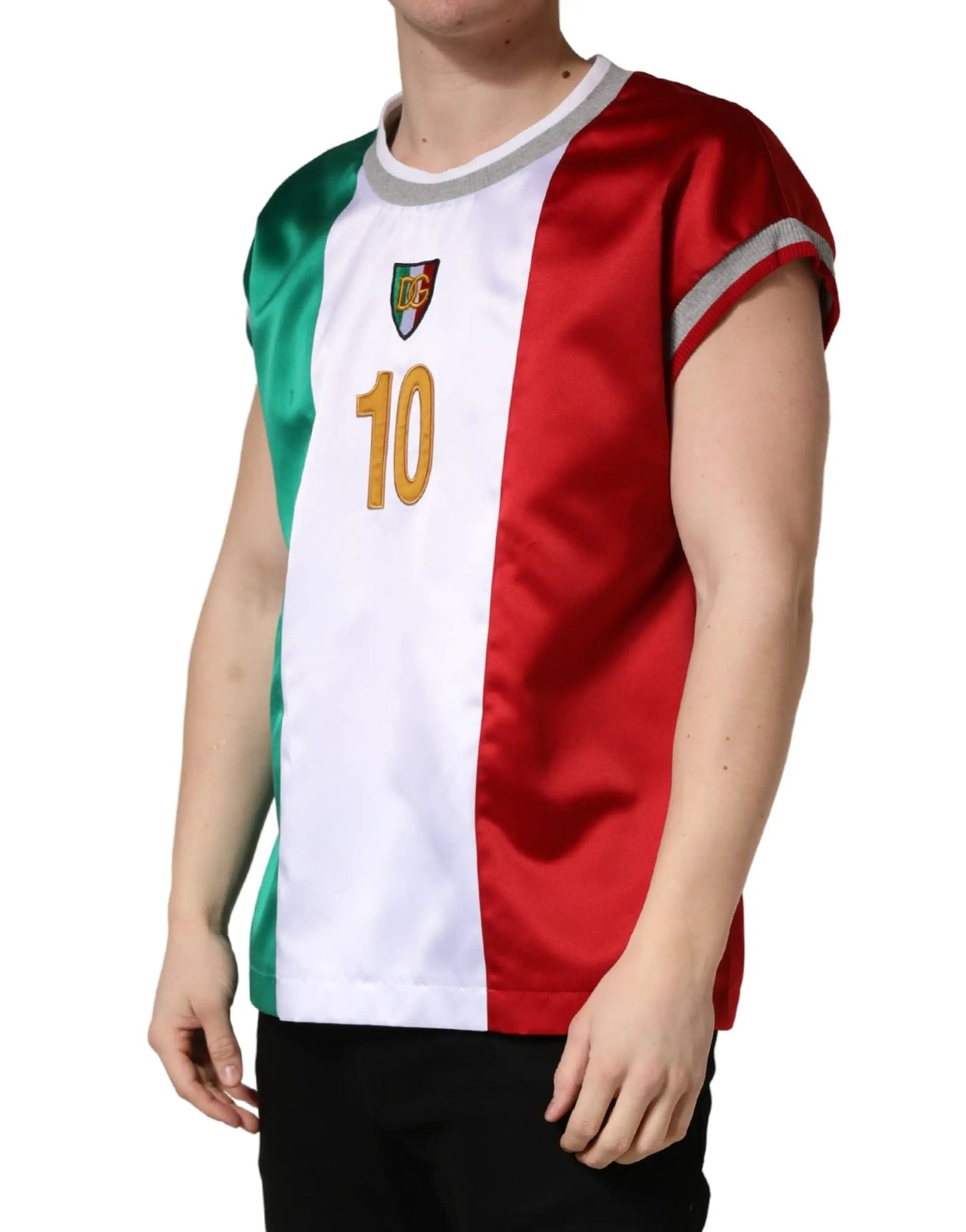 Dolce & Gabbana Multicolor Italia DG Logo Satin Tank T-shirt by Dolce & Gabbana