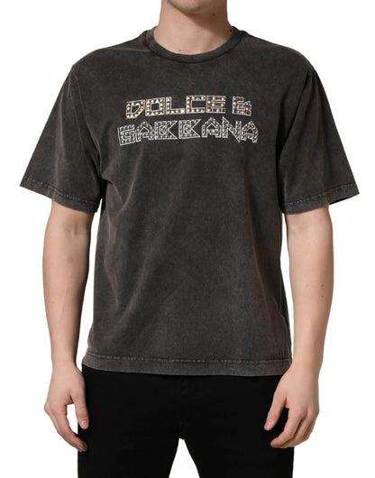 Dolce & Gabbana Gray Logo Embellished Men Crew Neck T-shirt by Dolce & Gabbana