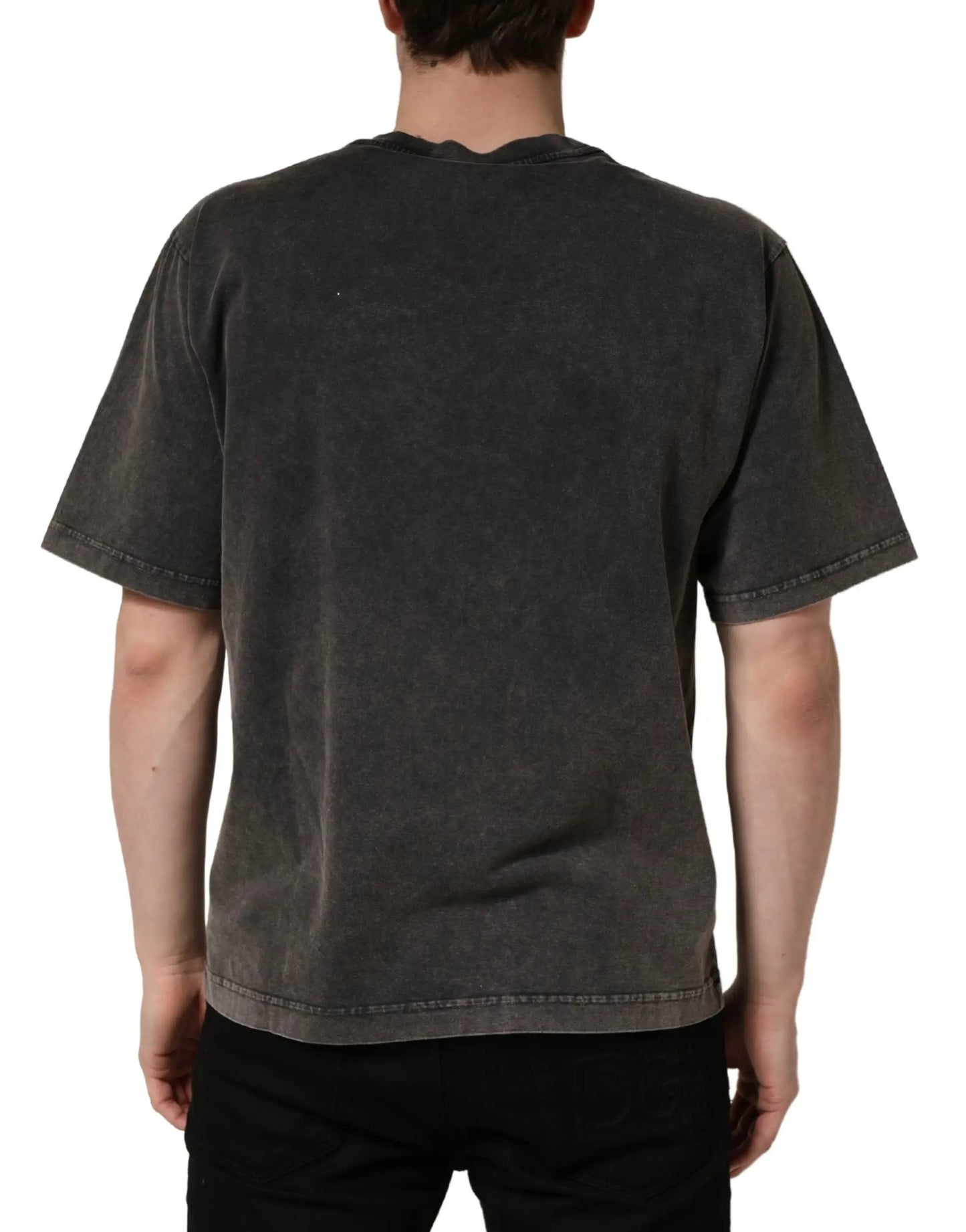 Dolce & Gabbana Gray Logo Embellished Men Crew Neck T-shirt by Dolce & Gabbana