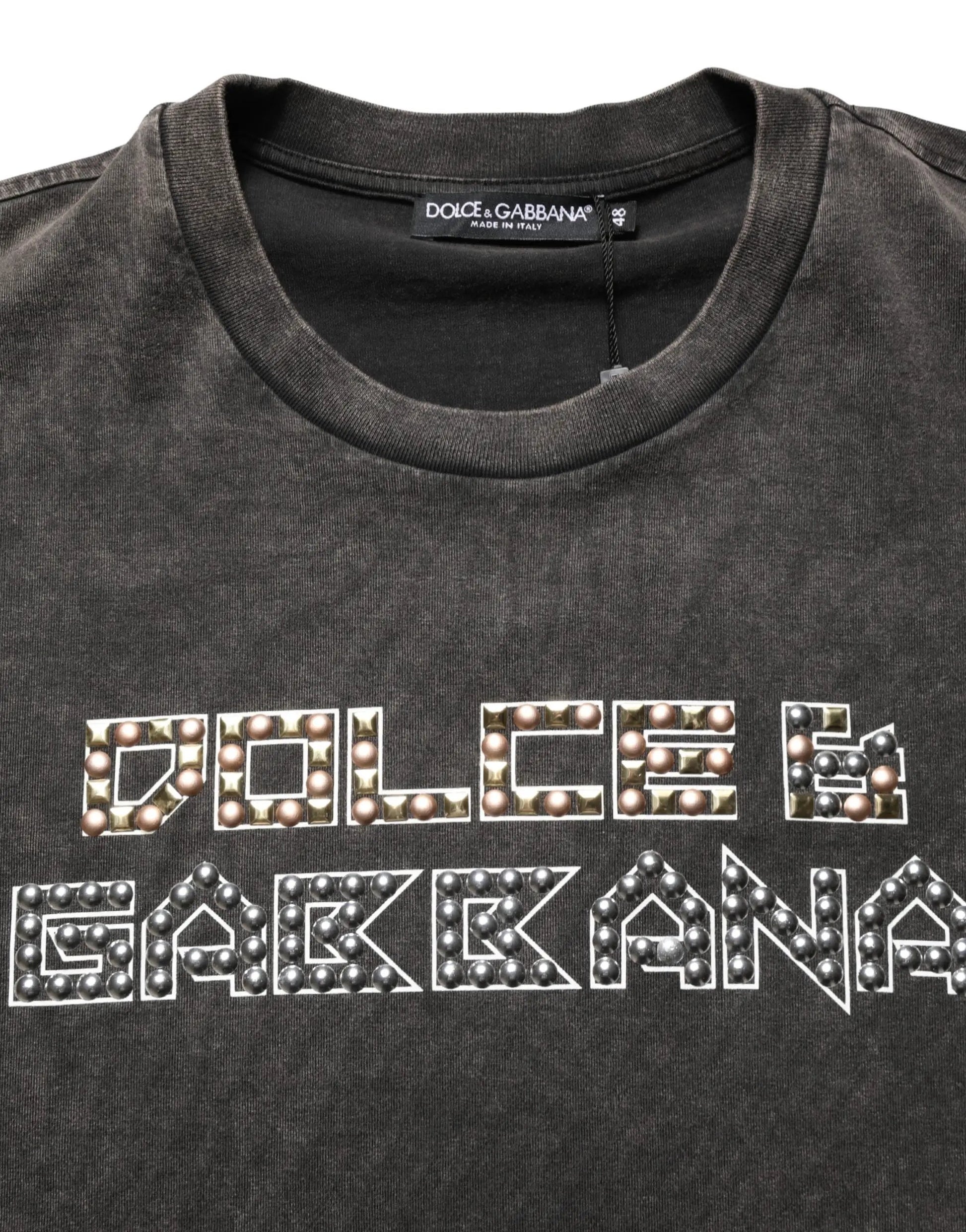 Dolce & Gabbana Gray Logo Embellished Men Crew Neck T-shirt by Dolce & Gabbana