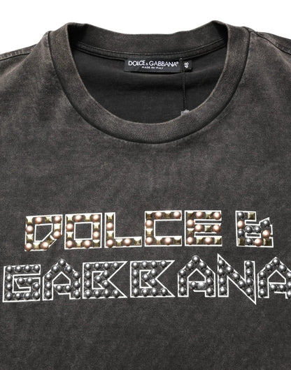 Dolce & Gabbana Gray Logo Embellished Men Crew Neck T-shirt by Dolce & Gabbana