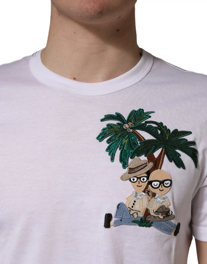 Dolce & Gabbana White Palm Embroidered Men Crew Neck T-shirt by Dolce & Gabbana