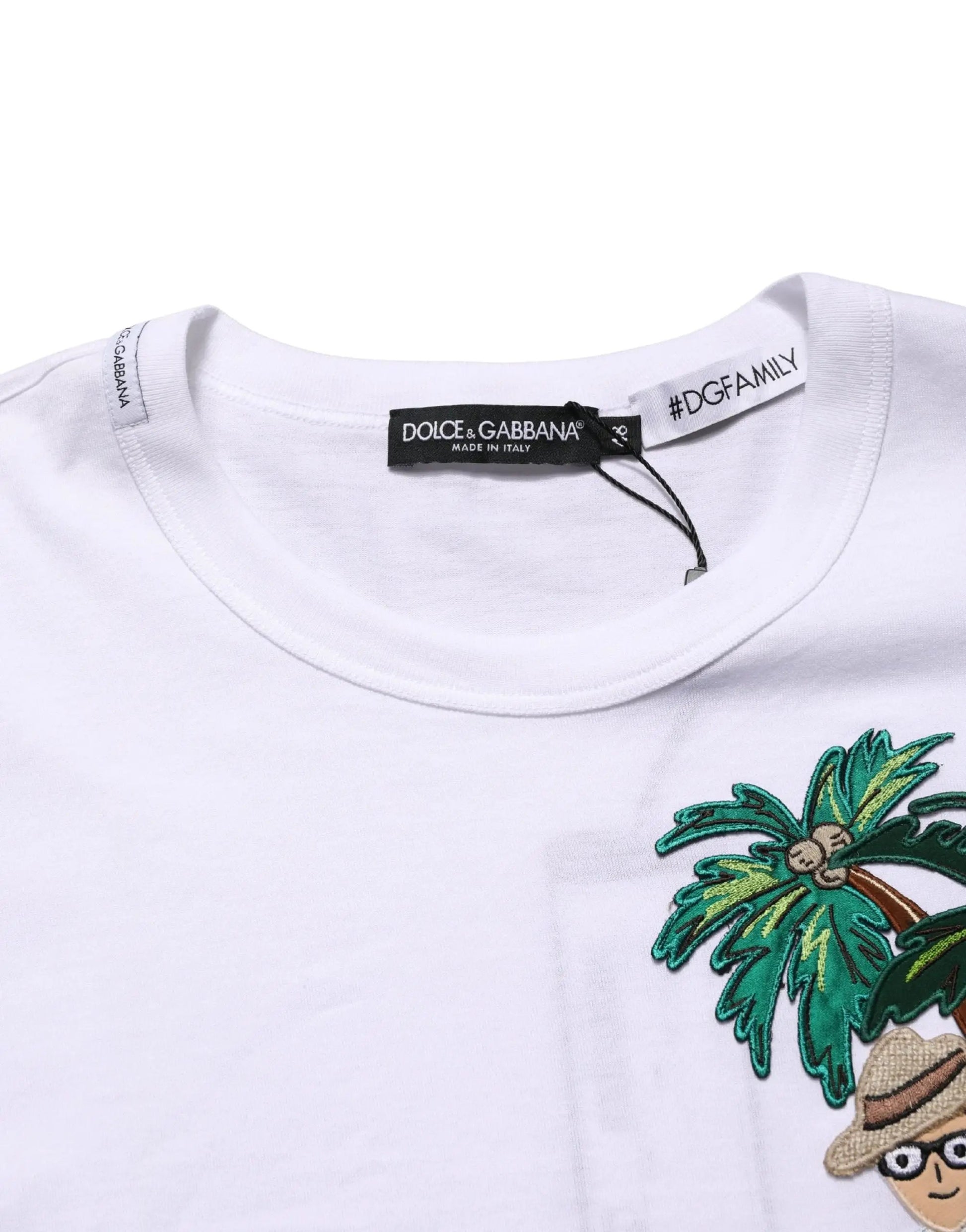 Dolce & Gabbana White Palm Embroidered Men Crew Neck T-shirt by Dolce & Gabbana