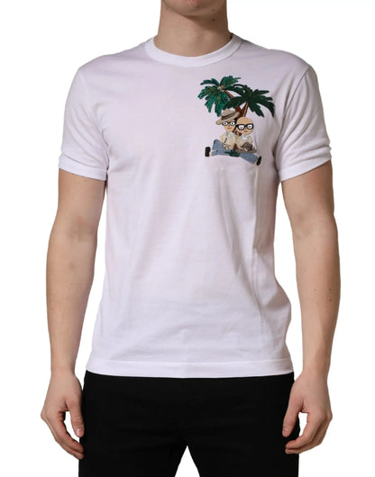 Dolce & Gabbana White Palm Embroidered Men Crew Neck T-shirt by Dolce & Gabbana