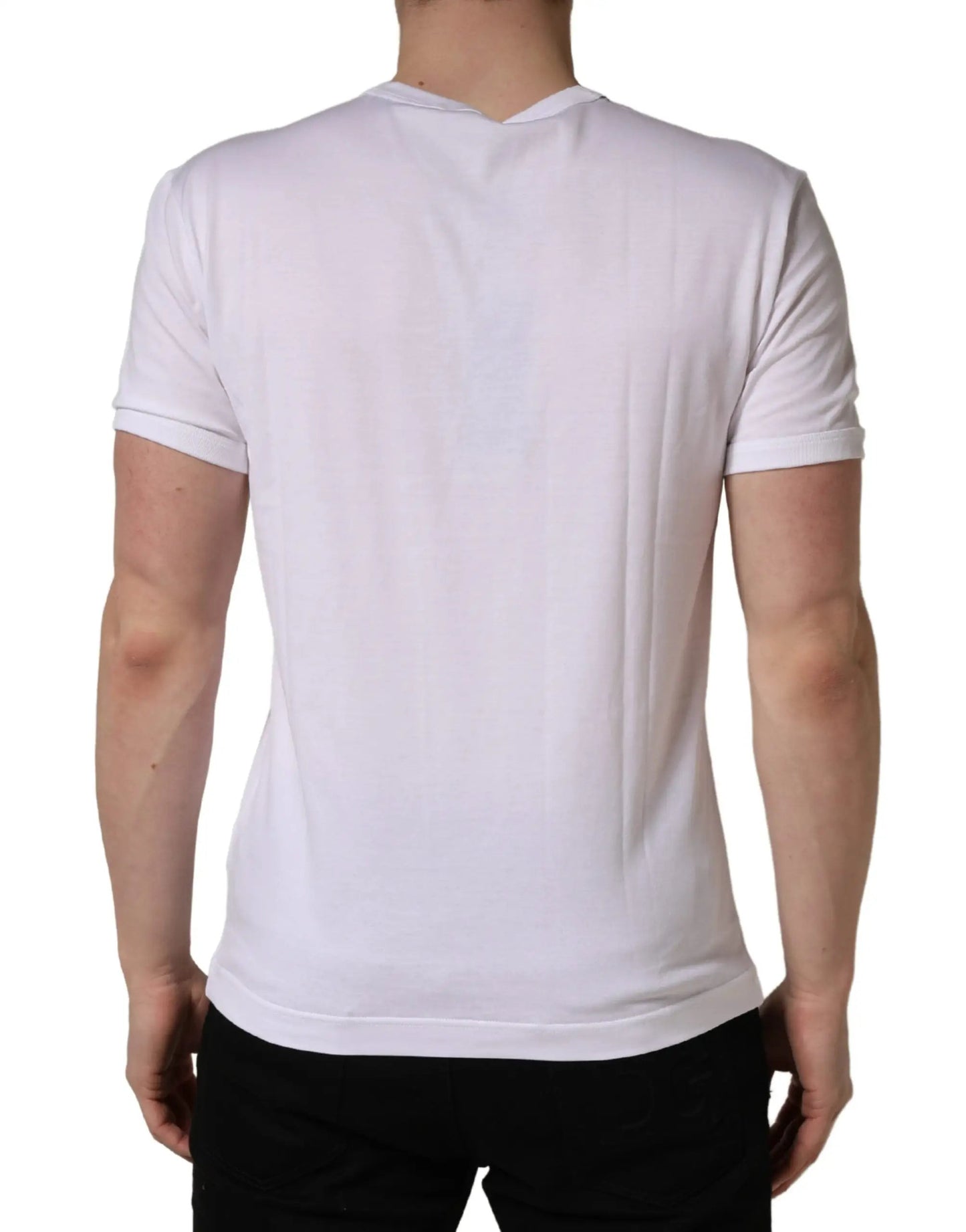 Dolce & Gabbana White Palm Embroidered Men Crew Neck T-shirt by Dolce & Gabbana