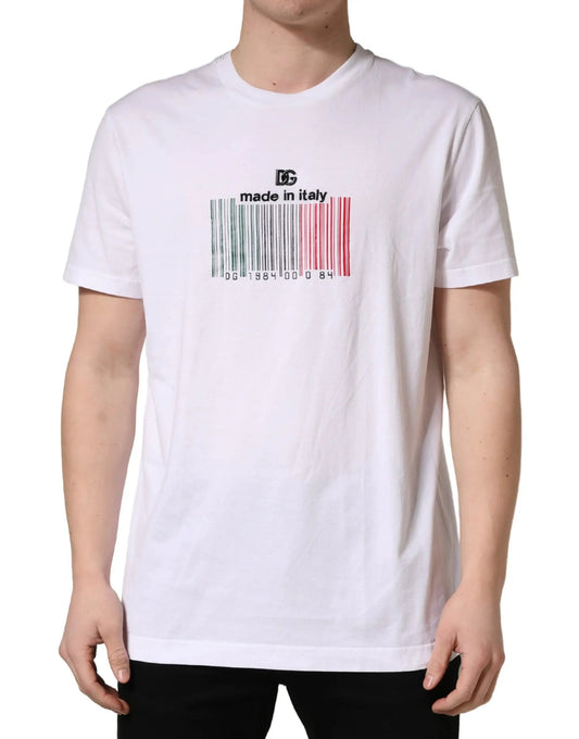 Dolce & Gabbana White Barcode Cotton Crew Neck Men T-shirt by Dolce & Gabbana