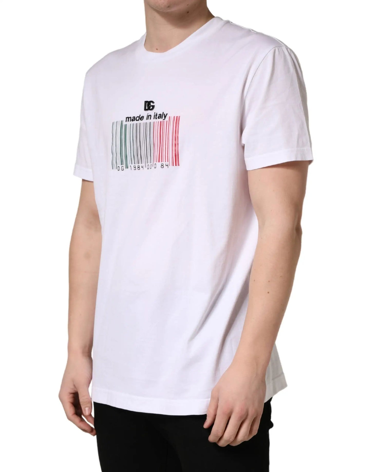 Dolce & Gabbana White Barcode Cotton Crew Neck Men T-shirt by Dolce & Gabbana