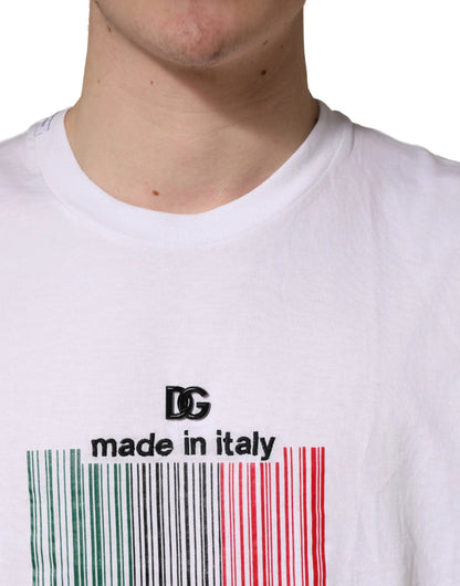 Dolce & Gabbana White Barcode Cotton Crew Neck Men T-shirt by Dolce & Gabbana