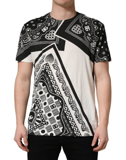 Dolce & Gabbana Black White Bandana Cotton Crew Neck T-shirt by Dolce & Gabbana