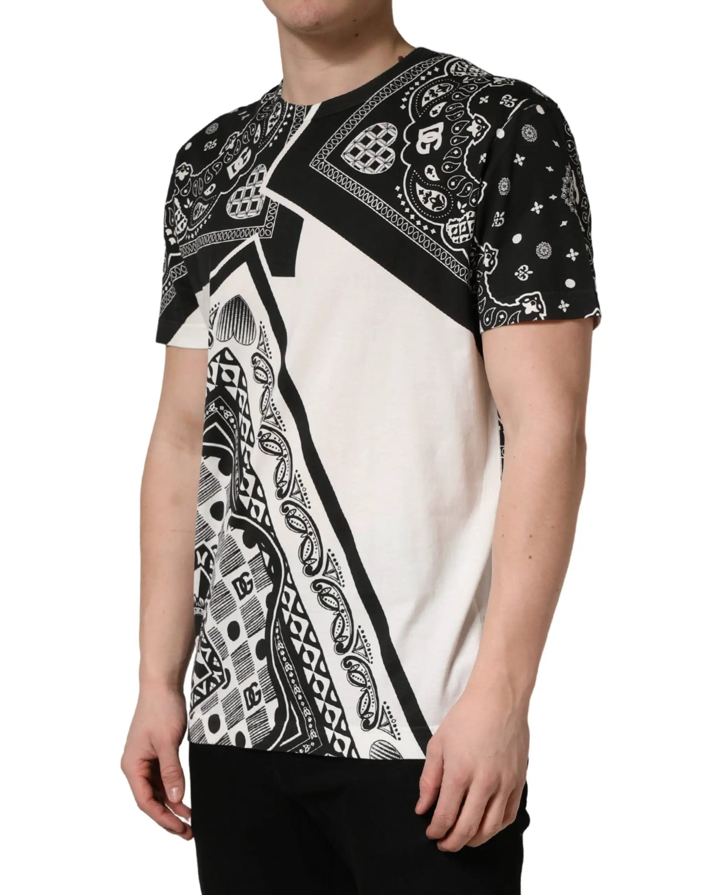 Dolce & Gabbana Black White Bandana Cotton Crew Neck T-shirt by Dolce & Gabbana
