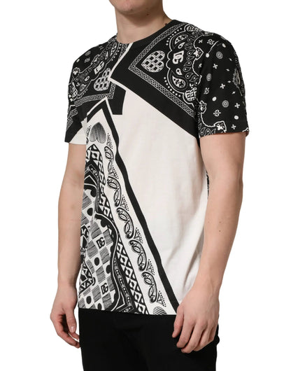 Dolce & Gabbana Black White Bandana Cotton Crew Neck T-shirt by Dolce & Gabbana