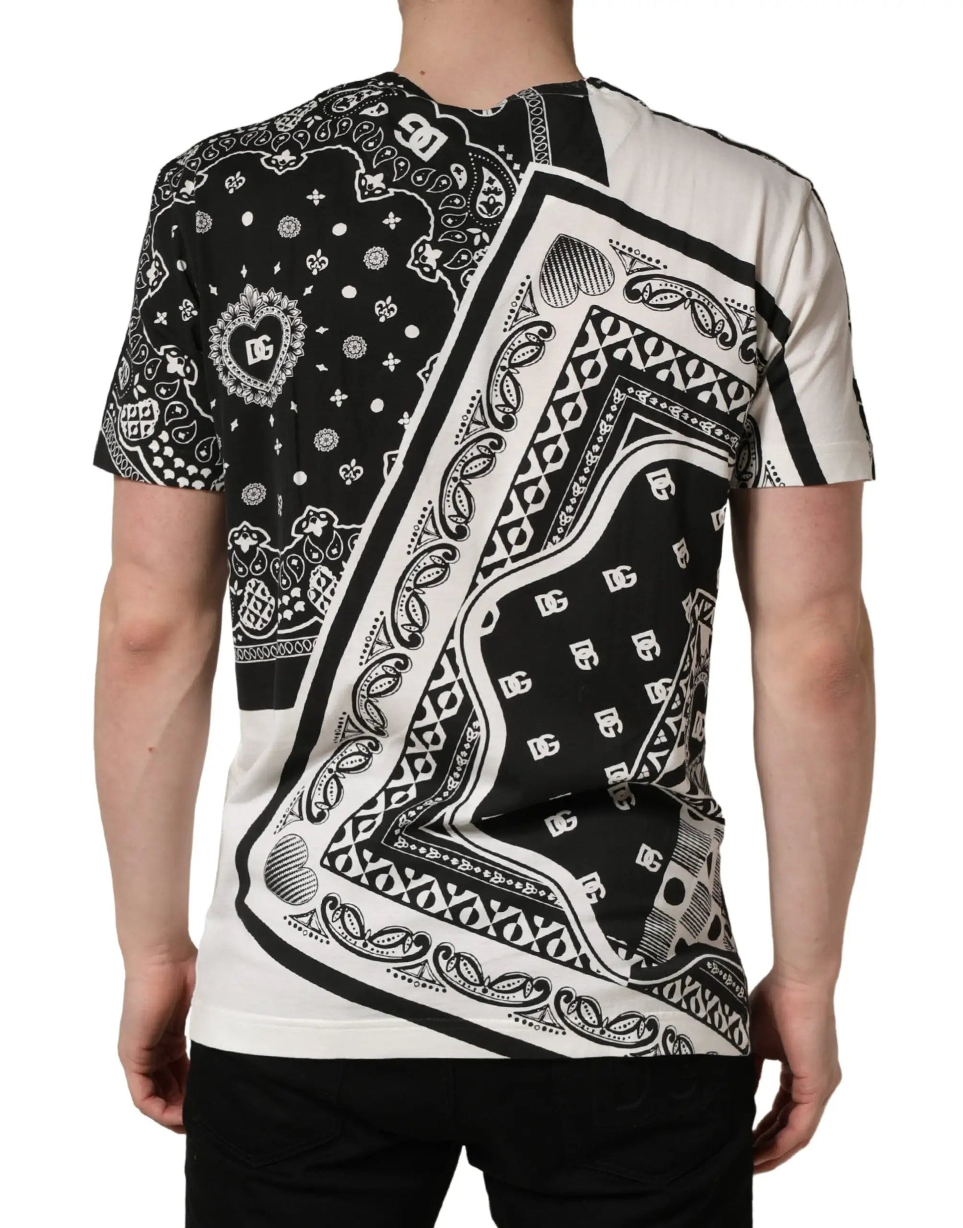 Dolce & Gabbana Black White Bandana Cotton Crew Neck T-shirt by Dolce & Gabbana