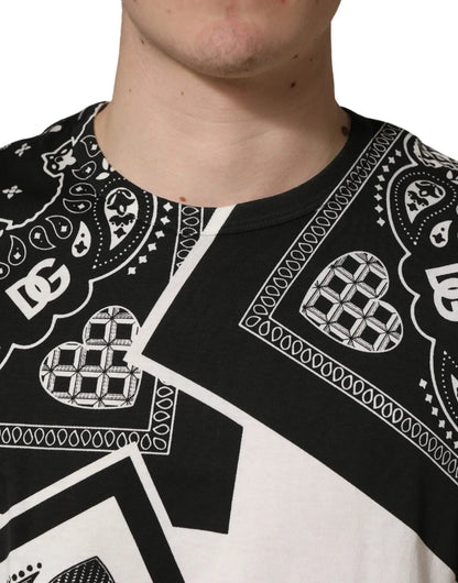 Dolce & Gabbana Black White Bandana Cotton Crew Neck T-shirt by Dolce & Gabbana