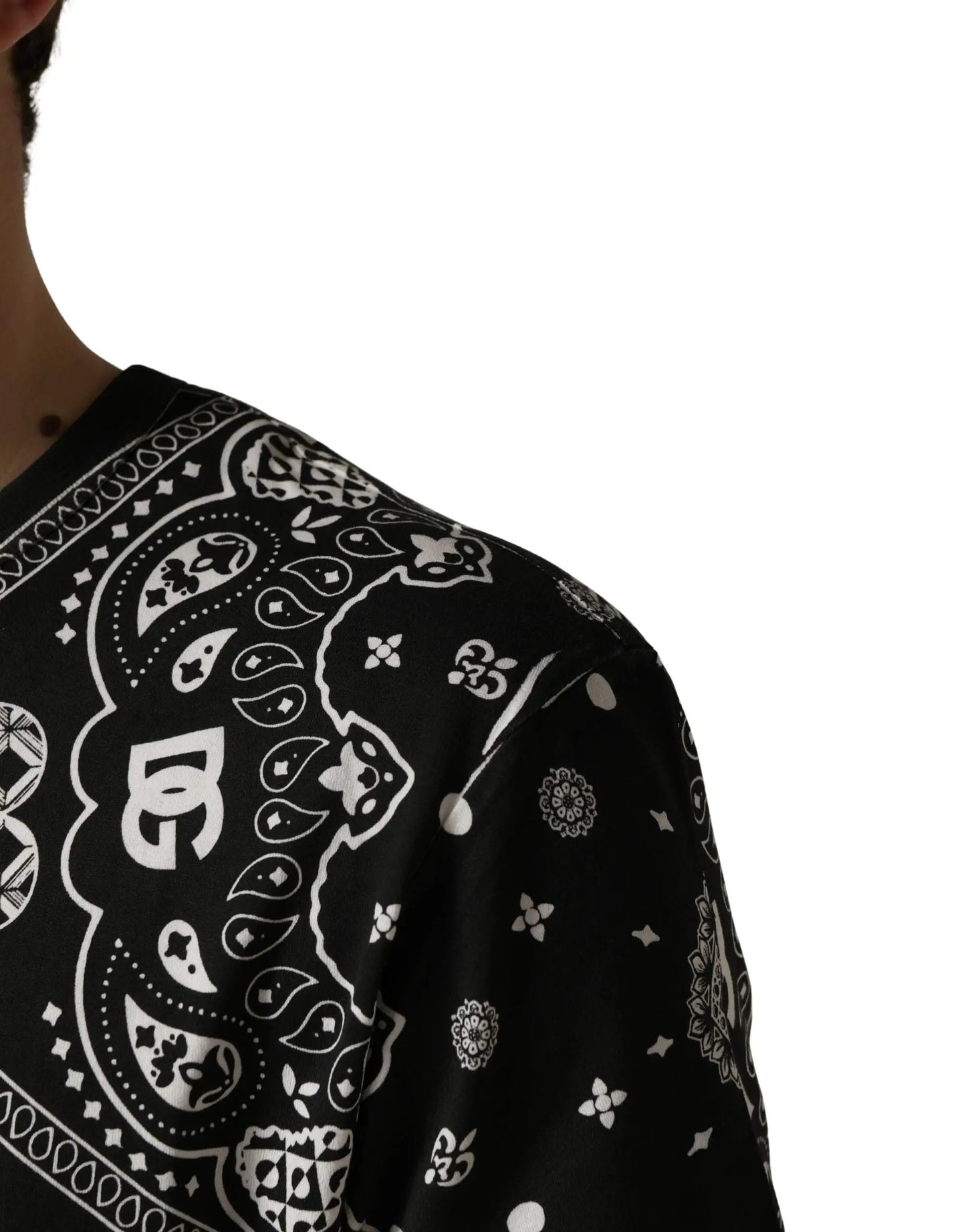 Dolce & Gabbana Black White Bandana Cotton Crew Neck T-shirt by Dolce & Gabbana