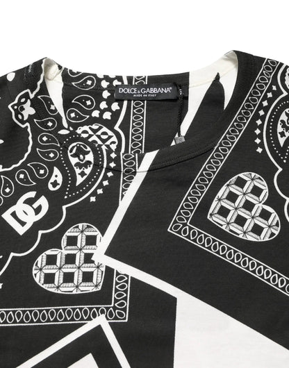 Dolce & Gabbana Black White Bandana Cotton Crew Neck T-shirt by Dolce & Gabbana