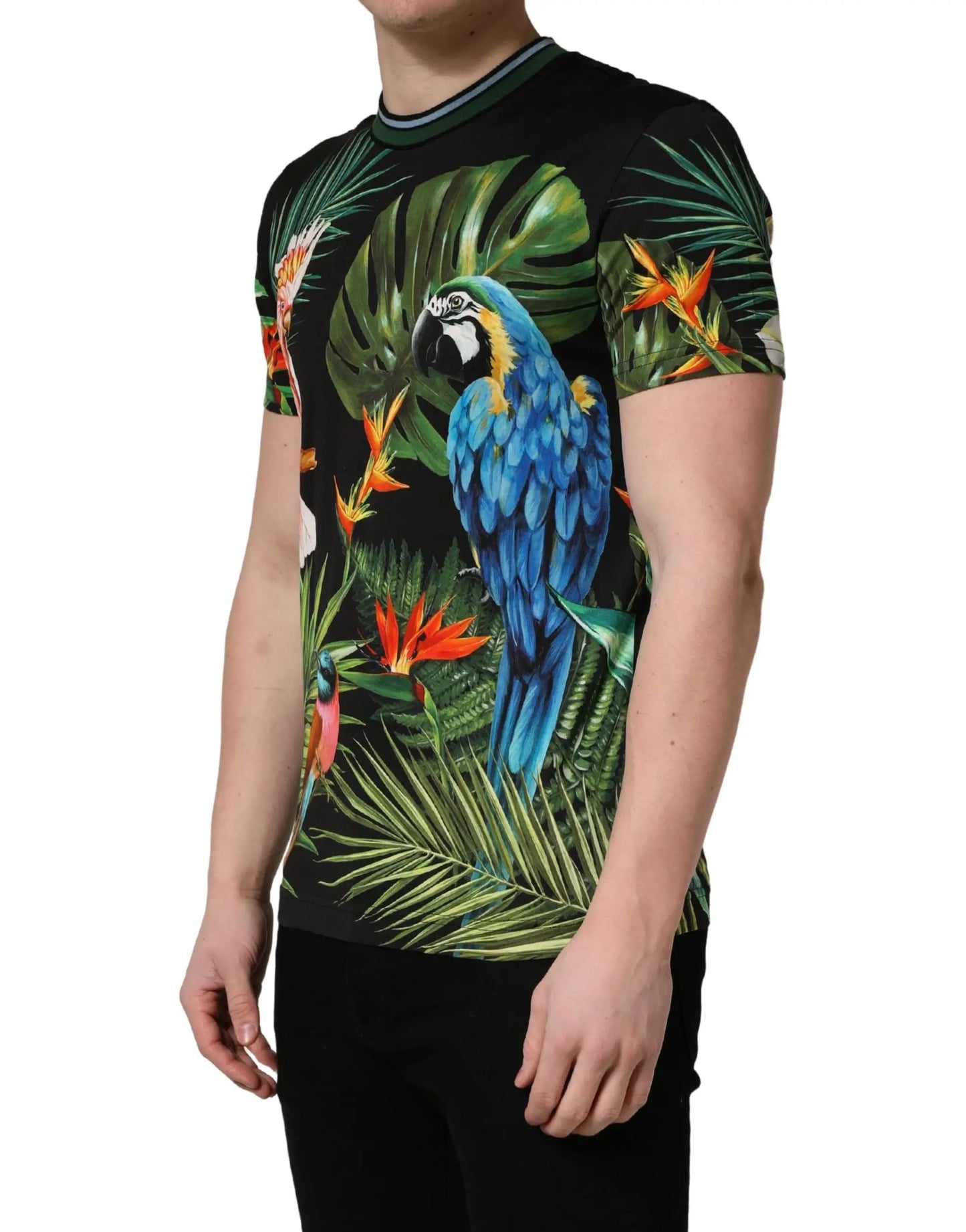 Dolce & Gabbana Black Bird Print Cotton Men Crew Neck T-shirt by Dolce & Gabbana