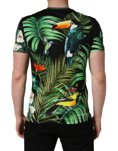 Dolce & Gabbana Black Bird Print Cotton Men Crew Neck T-shirt by Dolce & Gabbana